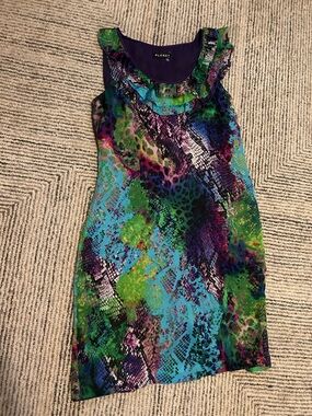 Planet Silk Dress Size with abstract snake leopard print Size 8 Colorful